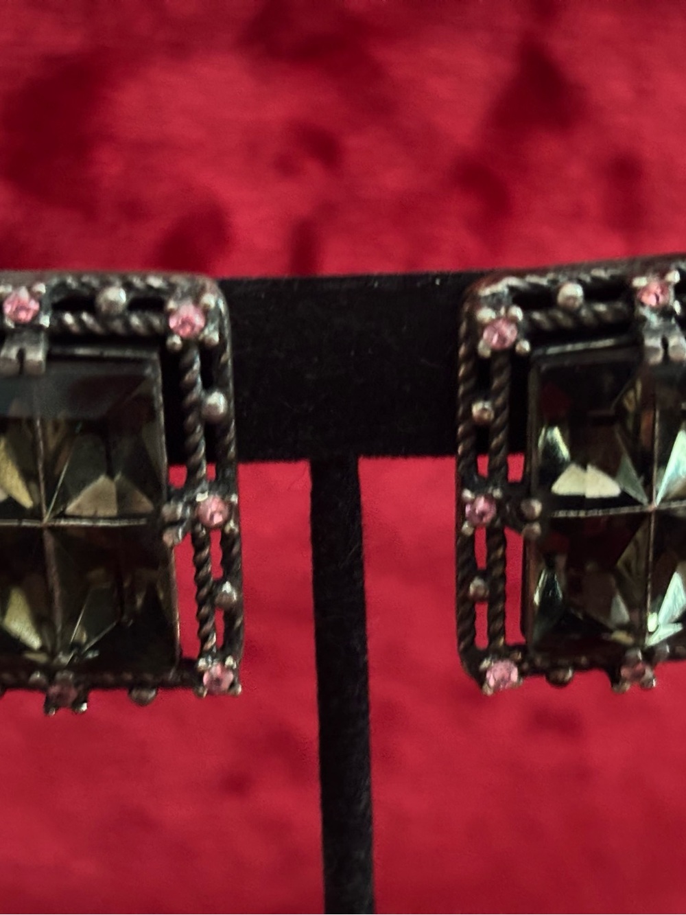 Vintage-Inspired Smoky Crystal Square Earrings - Unbranded